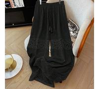 Pantalon de plage ample et décontracté en dentelle et patchwork pour femmes grandes tailles, convient pour les vacances et les sorties, printemps/été 0XL,1XL,2XL,3XL,4XLUnicoloreTissu tissé