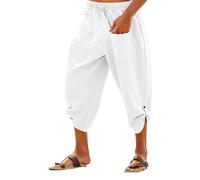 Pantalon de plage en lin pour homme avec cordon de serrage, taille élastique, respirant, décontracté, vacances quotidiennes, short de sept minutes, blanc, XL