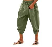Pantalon de plage en lin pour homme avec cordon de serrage, taille élastique, respirant, décontracté, vacances quotidiennes, short de sept minutes, Vert, XL