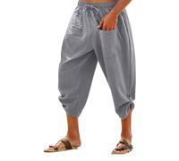 Pantalon de plage en lin pour homme avec cordon de serrage, taille élastique, respirant, décontracté, vacances quotidiennes, short de sept minutes, gris, S