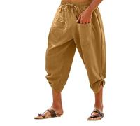 Pantalon de plage en lin pour homme avec cordon de serrage, taille élastique, respirant, décontracté, vacances quotidiennes, short de sept minutes, jaune, XXL