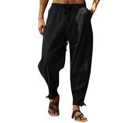 Pantalon de plage en lin pour homme - Pantalon long et large en coton - Pantalon de sport léger et aéré - Pantalon de loisirs fin - Coupe décontractée - Pantalon de fitness confortable - Pantalon de