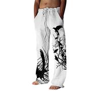 Pantalon de plage pour homme, coupe ample, imprimé oiseau, hippie, pantalon de yoga, pantalon léger et respirant, taille élastique, pantalon de survêtement avec poche et cordon de serrage, rose, L