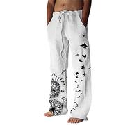 Pantalon de plage pour homme, coupe ample, imprimé oiseau, hippie, pantalon de yoga, pantalon léger et respirant, taille élastique, pantalon de survêtement avec poche et cordon de serrage, rose vif