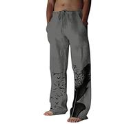 Pantalon de plage pour homme | Pantalon décontracté à imprimé fantaisie | Pantalon droit en lin | Pantalon de sport ample avec cordon de serrage | Pantalon de jogging pour homme | Pantalon de yoga