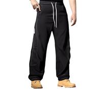 Pantalon de pluie pour homme - Respirant - Imperméable - Avec cordon de serrage et poches - Pantalon de randonnée - Overiszed - Couleur unie - Pantalon de loisirs classique - Taille S à 4XL, Noir
