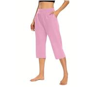 Pantalon de pyjama 3/4 en coton pour femme - Pantalon de pyjama court pour femme - Pantalon de pyjama uni - Pantalon de plage fin - Stretch - Coupe droite - Vêtement de nuit - Vêtement de maison, Rose