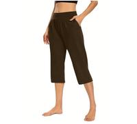 Pantalon de pyjama 3/4 en coton pour femme - Pantalon de pyjama court pour femme - Pantalon de pyjama uni - Pantalon de plage fin - Stretch - Coupe droite - Vêtement de nuit - Vêtement de maison, café