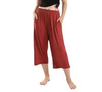 Pantalon de pyjama 3/4 pour femme - Taille basse - Coton ample - Confortable - Couleur unie - Léger et fin - Grandes tailles - Pantalon de loisirs à la maison - Taille élastique - Pantalon de yoga