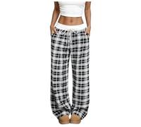 Pantalon de pyjama à carreaux en polaire pour femme en coton doux avec cordon de serrage, blanc, S