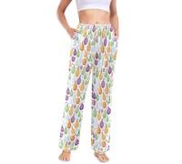 Pantalon de pyjama coloré figue pour femme, pantalon de pyjama décontracté à jambe large avec poches, vêtements de nuit, multicolore, S