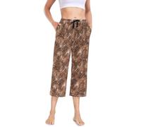 Pantalon de pyjama confortable grande taille pour fille - Pantalon de nuit court taille haute pour femme - Motif chiné marron, Motif chiné marron, S