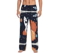 Pantalon de pyjama de détente pour homme imprimé fusée dans l'espace doux et léger avec cordon de serrage, noir, X-Large