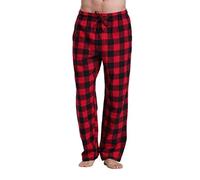 Pantalon de pyjama décontracté avec imprimé à carreaux pour la maison avec cordon de réglage du même ton et boutons Pantalon ample à jambe droite confortable, Vin, XXL