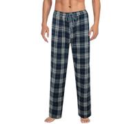 Pantalon de pyjama décontracté avec imprimé à carreaux pour la maison avec cordon de réglage du même ton et boutons Pantalon ample à jambe droite confortable, bleu marine, XXL