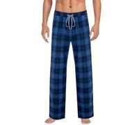 Pantalon de pyjama décontracté avec imprimé à carreaux pour la maison avec cordon de réglage du même ton et boutons Pantalon ample à jambe droite confortable, bleu, XXL