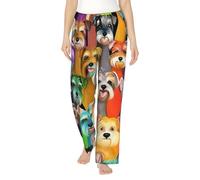 Pantalon de pyjama décontracté en polyester doux pour femme avec imprimé chiens schnauzer mignons à l'huile - Pantalon de survêtement ample et confortable avec poches, Noir , S