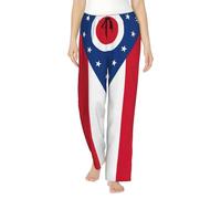 Pantalon de pyjama décontracté en polyester doux pour femme avec imprimé drapeau de l'État de l'Ohio - Pantalon de survêtement ample et confortable avec poches, Noir , S