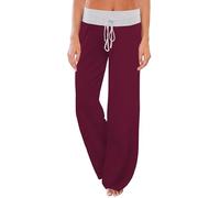 Pantalon de pyjama décontracté uni à jambes larges pour femme - Bas de pyjama - Taille basse - Pantalon de yoga palazzo décontracté avec cordon de serrage - Pantalon ample léger frais et respirant