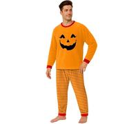 Pantalon de pyjama d'Halloween pour tenues familiales, pyjama assorti 2 pièces, haut à manches longues pour hommes, femmes et tous âges, pyjama de vacances en coton, Orange #4, XL