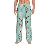 Pantalon de pyjama doux imprimé bouledogue anglais amusant pour homme, taille élastique, cordon de serrage avec poches, pantalon de pyjama léger, Noir , S