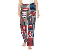Pantalon de pyjama en flanelle imprimé symboles de l'Angleterre avec poches, pantalon de détente chaud, Noir , XXL