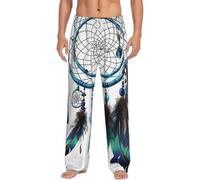 Pantalon de pyjama en flanelle pour homme, attrape-rêves amérindien, pantalon de pyjama doux en coton chaud avec poches, Noir , L