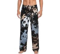 Pantalon de pyjama en flanelle pour homme, un tas de pièces de puzzle, bas de pyjama doux en coton chaud, vêtements de nuit avec poches, Noir , L