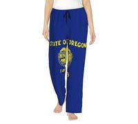 Pantalon de pyjama en polyester doux pour femme avec imprimé drapeau de l'État de l'Oregon - Pantalon de survêtement ample et confortable avec poches, Noir , M