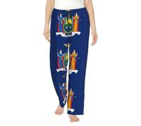 Pantalon de pyjama en polyester doux pour femme avec imprimé drapeau de l'État de New York - Pantalon de survêtement ample et confortable avec poches, Noir , XL