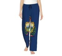 Pantalon de pyjama en polyester doux pour femme avec imprimé drapeau de l'État du Vermont - Pantalon de survêtement ample et confortable avec poches, Noir , XL