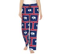 Pantalon de pyjama en polyester doux pour femme avec imprimé drapeau de l'État du Wyoming - Pantalon de survêtement ample et confortable avec poches, Noir , L