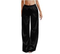 Pantalon de pyjama en satin de soie pour femme - Pantalon large à coupe ample avec poches, taille élastique, vêtements de nuit confortables, vêtements de détente pour la maison, les voyages et le
