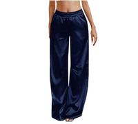 Pantalon de pyjama en satin de soie pour femmes - Pantalon large à coupe ample avec poches, taille élastique, vêtements de nuit confortables, vêtements de détente pour la maison, les voyages, le