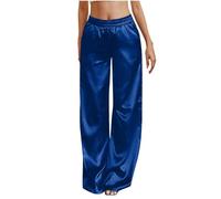 Pantalon de pyjama en satin de soie pour femmes - Pantalon large à coupe ample avec poches, taille élastique, vêtements de nuit confortables, vêtements de détente pour la maison, les voyages, le