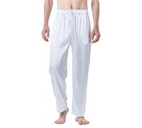 Pantalon de pyjama en satin de soie pour homme - Coupe ample - Ourlet ouvert - Vêtements de nuit - Vêtements de nuit extensibles avec cordon de serrage, blanc, XL
