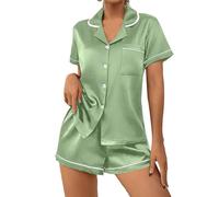 Pantalon De Pyjama Femme Robe Longue Hiver Femme Ensemble pour Femmes à Manches Courtes Boutonné Ensemble De Vêtements Nuit Classique 2 Vêtements Pyjama Monstre Et Compagnie Green M