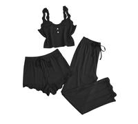 Pantalon De Pyjama Femme Set 3 Pièces Pajama Polaire Hivers Homewear Femmes Décontractée Chic Ensembles Lingerie Manches Longues Chemisier Bermuda Vetements Bleu Sets Sleepwear