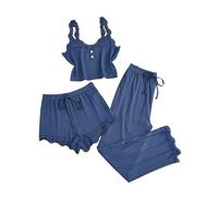 Pantalon De Pyjama Femme Set 3 Pièces Pajama Polaire Hivers Homewear Femmes Décontractée Chic Ensembles Lingerie Manches Longues Chemisier Bermuda Vetements Bleu Sets Sleepwear