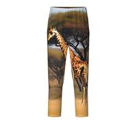 Pantalon de pyjama festif imprimé girafe africaine majestueux pantalon à carreaux doux pour la peau réunions de famille, Noir , 10-12
