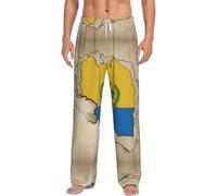 Pantalon de pyjama léger pour homme avec drapeau de position du Rwanda imprimé carte, Noir , M