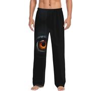 Pantalon de pyjama léger pour homme avec fond noir pur, œil du diable, pantalon de jogging doux, cordon de serrage réglable et poches, vêtements de nuit toutes saisons, Noir , L