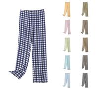 Pantalon de pyjama long en coton à carreaux pour femme - Pantalon de pyjama long et large avec poignets - Pantalon de pyjama baggy - Pantalon droit - Pantalon ample - Grandes tailles - Vêtement
