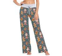Pantalon de pyjama pour femme avec cordon de serrage - Jambes larges et confortables - Motif Cookie Man - Motif Père Noël, Motif Père Noël Cookie Man, M