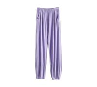 Pantalon de pyjama pour femme - Coupe ample - Avec élastique - Long - Couleur unie - Jambes larges - Léger et aéré - Grandes tailles - Doux et confortable - Pantalon droit, lilas, XXXXXXL