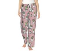 Pantalon de pyjama pour femme en alpaga et cactus allongé sur le canapé lors d'un week-end paresseux, Noir , M