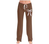 Pantalon de pyjama pour femme - Grande taille - Jambe droite - Taille élastique - Pantalon d'été avec nœud - Cordon de serrage - Pantalon de détente ample et décontracté - Pantalon de yoga léger