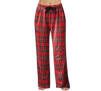 Pantalon de pyjama pour femme - Imprimé à carreaux - En coton - Décontracté - Baggy - Vêtement de nuit - Avec poches, 02 - Rouge, XL