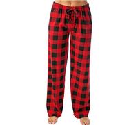 Pantalon de pyjama pour femme - Imprimé à carreaux - En coton - Décontracté - Baggy - Vêtement de nuit - Avec poches, 00-rouge, XXL