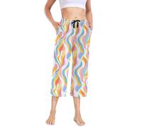 Pantalon de pyjama pour femme - Jambe large - Grande taille - Capri - Vêtements de nuit - Cuteen - Moderne - Art coloré abstrait, art coloré abstrait moderne, M